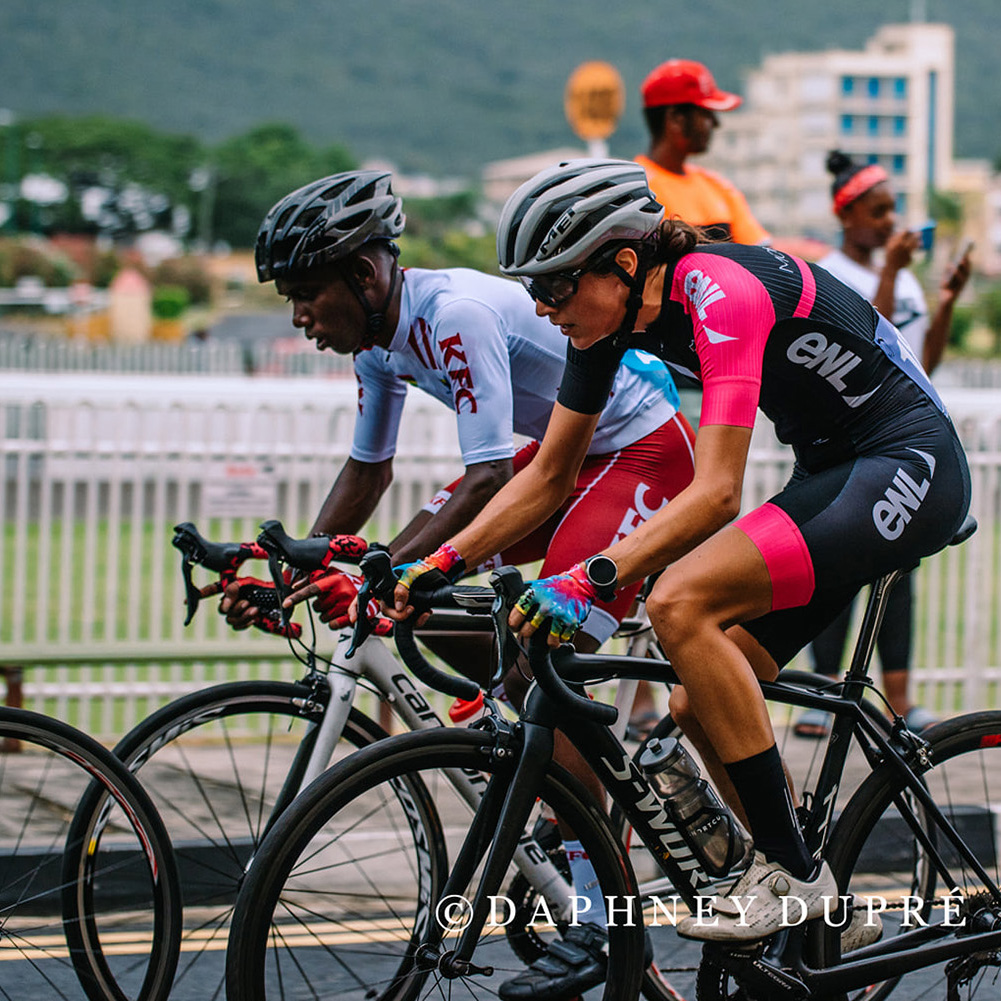 Elite cyclists competing in road race